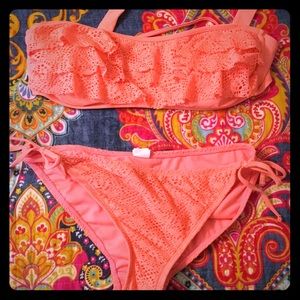 Coral lace bikini